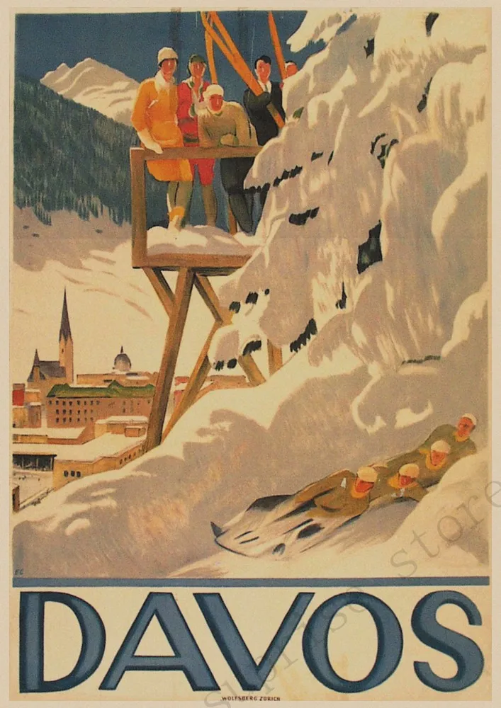 Винтажный Лыжный Отдых Давос Лыжная реклама/лыжный в Норвегии плакат на крафт-бумаге ретро искусство - Цвет: 14