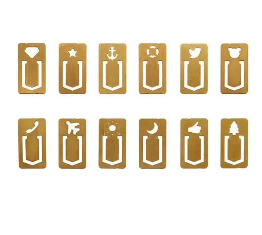 

Vintage fashion brass alloy bookmarks set 1.7*3.1cm travel notebook journal accessories 12pcs a box