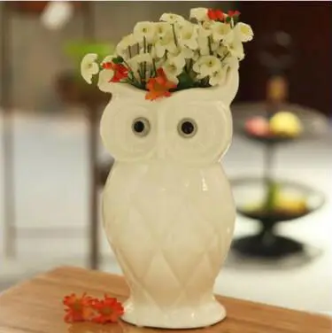 

white ceramica owl home decor owl flower vase pot handicraft crafts room decoration handicraft porcelain animal figurine