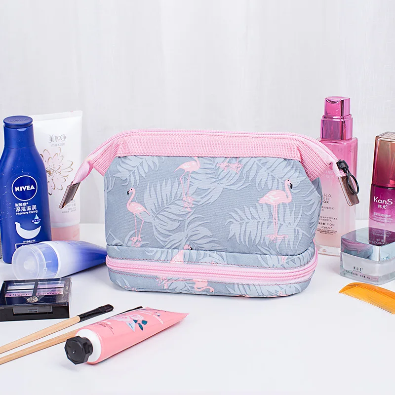 New Women travel bag Packing Cubes package Flamingo print cosmetics fashion makeup Bag Storage beauty case organizer duffle bag