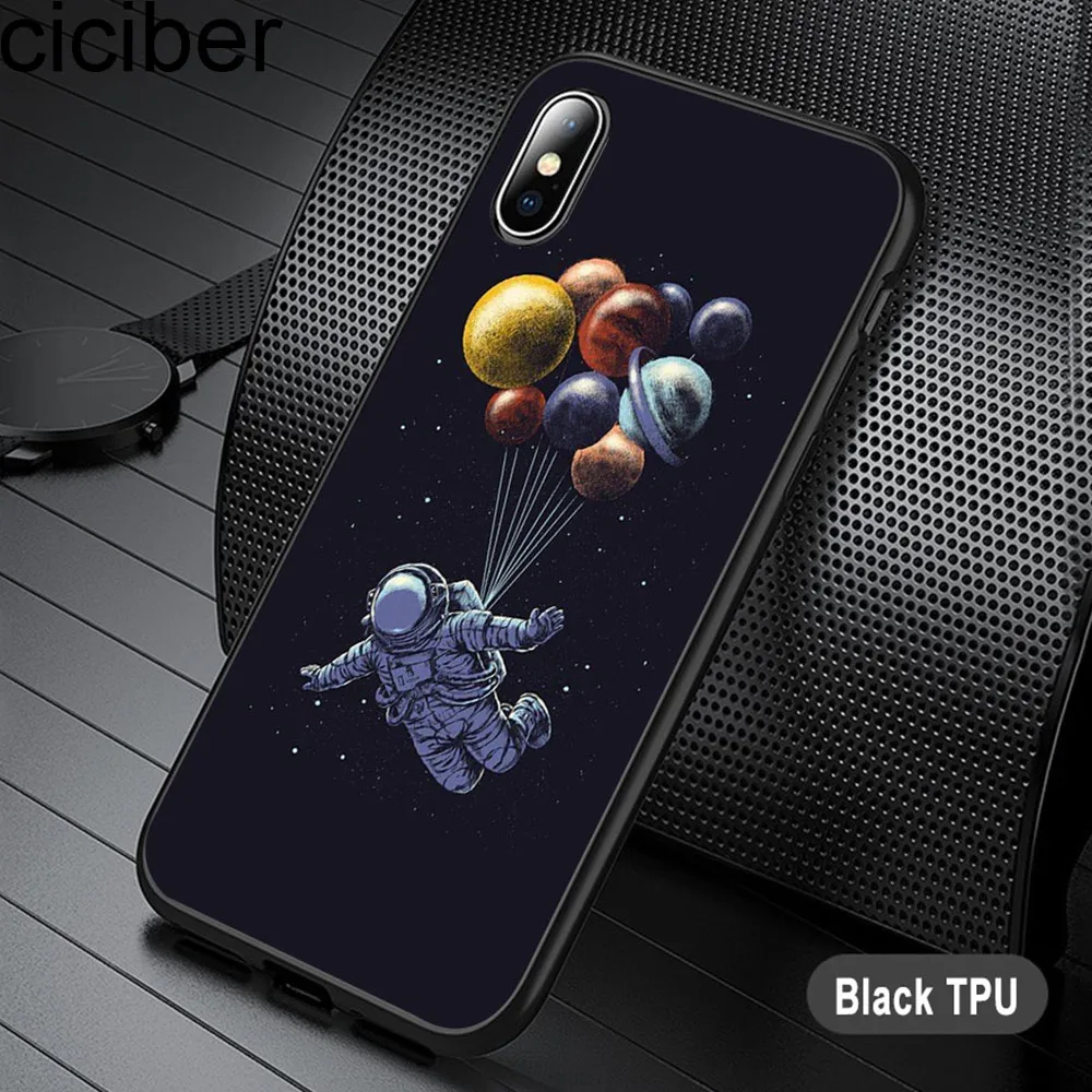 Ciciber астронавт Луна звездное небо Мягкий ТПУ черный чехол для iPhone 11 Pro Max X XS XR 7 6 8 6s