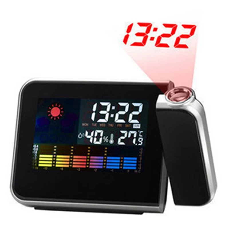 Черный светодиодный ЖК-дисплей, цифровой будильник, говорящие голосовые подсказки, термометр, функция повтора сигнала, настольные светодиодный часы - Цвет: Черный