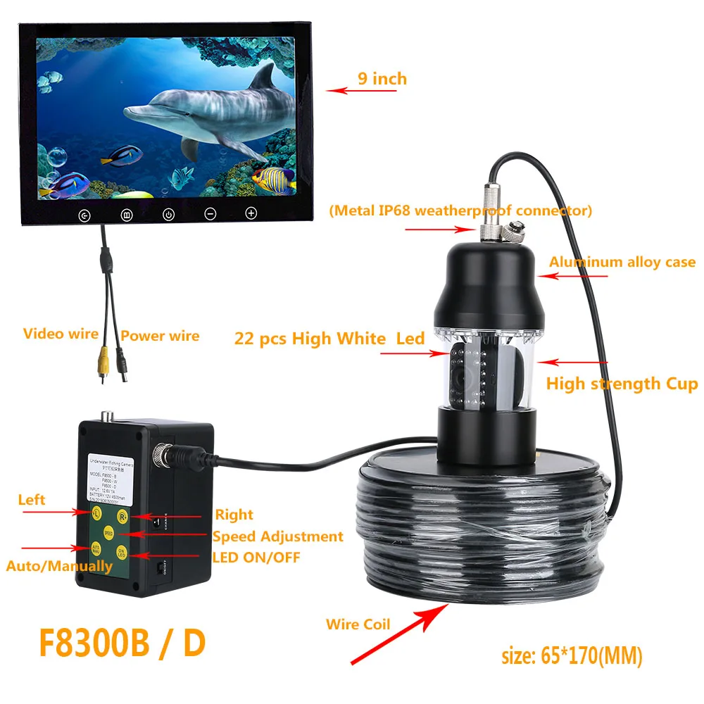 100 м Профессиональный Подводный рыбалка видео Камера Рыболокаторы 9 дюймов Цвет Экран Водонепроницаемый 22leds 360 градусов вращающийся Камера