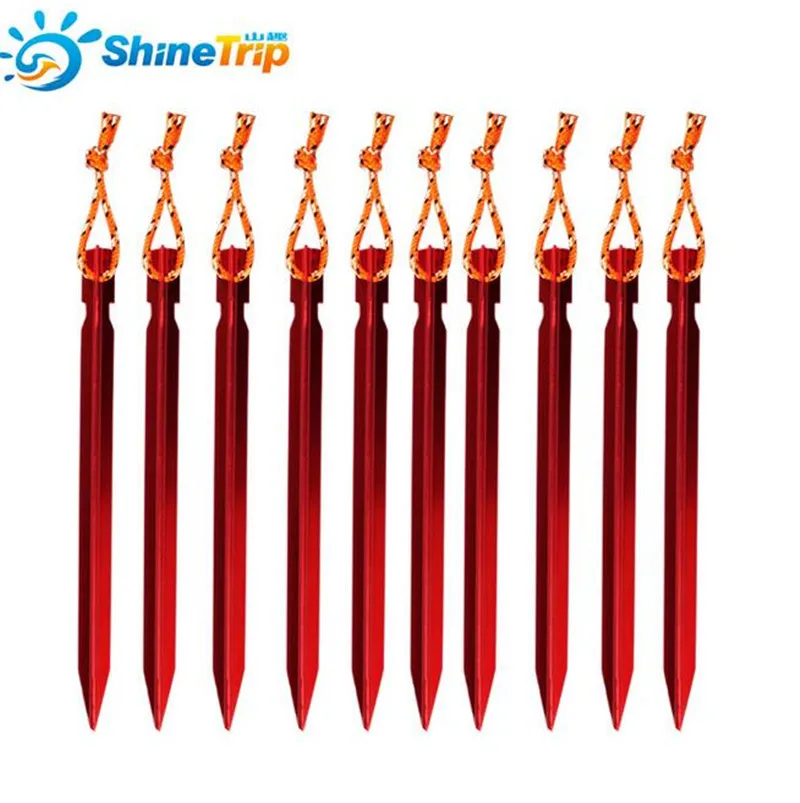 ShineTrip 10 Pcs 18CM Aluminument Tent Pegs with Rope