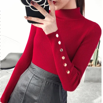 

2019 New Autumn winter Women Knitted Sweater Pullovers Turtleneck Long Sleeve Solid Color Slim Elastic sweater mujer