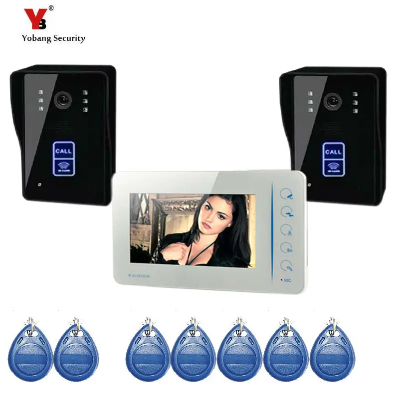 Yobang Security freeship Touch keypad Wired 7 inch TFT Video Door Phone Video Intercom Kit+White Monitors +2 Door bell Camera