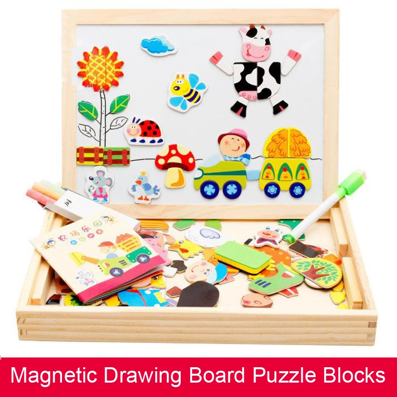 

DIY Wooden Magnetic Sticker Blocks Early Childhood Educational Toy Happy Farm Animal Enlightenment Toy Gift For Kids DOLLRYGA