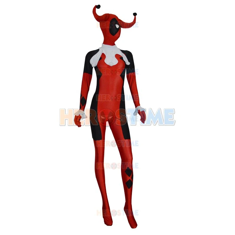 

High Quality Suicide Squad Women's Adult Halloween Harley Quinn Clown Cosplay Costumes Zentai Lycra SuperHero Costume Bodysuit