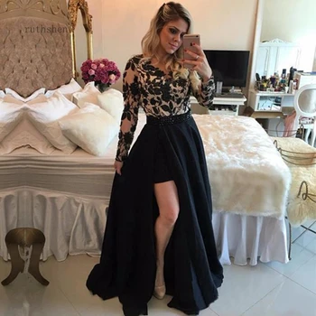New Prom Dress Elegant Lace Long Sleeve Evening Dress Split Party Gown vestidos de festa longo Prom Gown New Prom Dress Elegant Lace Long Sleeve Evening Dress Split Party Gown vestidos de festa longo Prom Gown