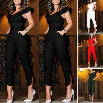 

Trendy Women Jumpsuits Bodycon Playsuit Clubwear Casual Solid Long Trousers Romper Ruffles Long Jumpsuits