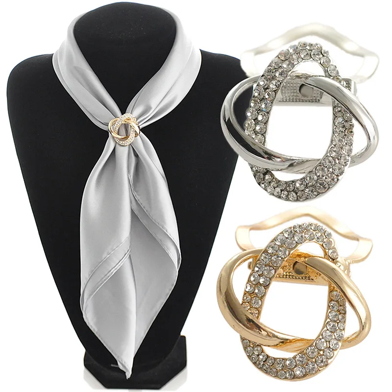 Exquisite Polished Crystal Women Scarves Buckle Brooches Personality