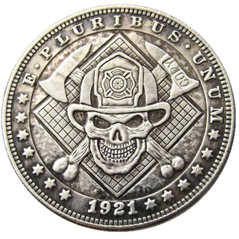 

HB(90)Hobo USA Morgan Dollar 1921 skull zombie skeleton Silver Plated Copy Coins