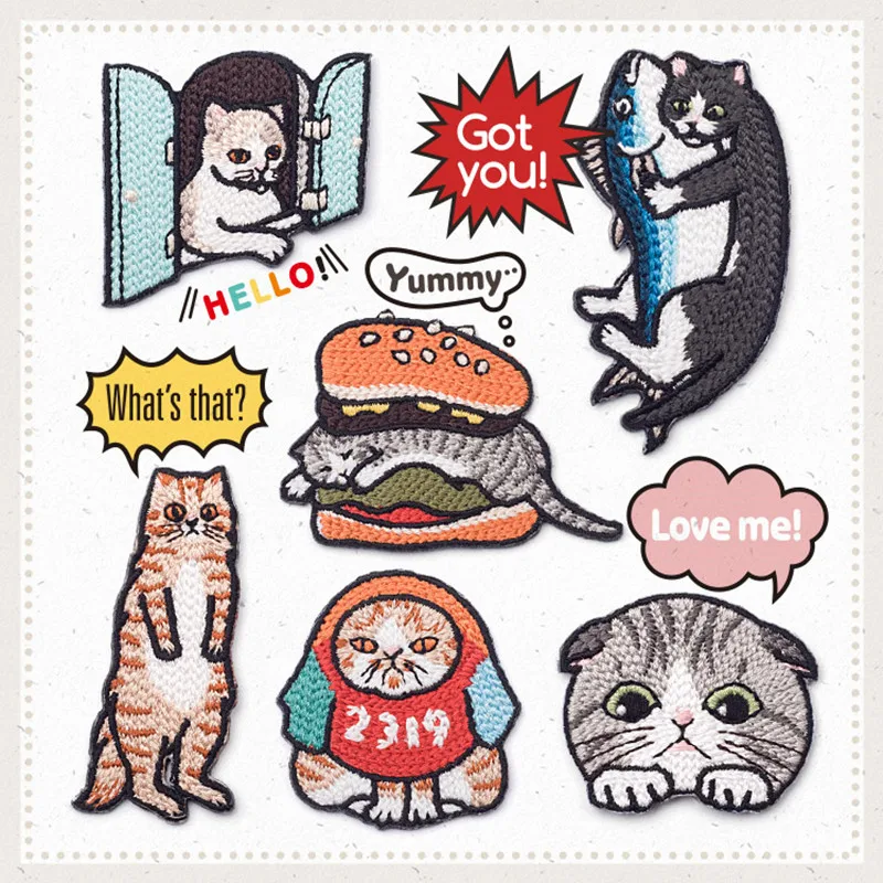 

1PC Iron On Embroidery Patches Naughty Cat Cute Clothes Applique Patch DIY Clothing Glasses Cat Patch 2018 New