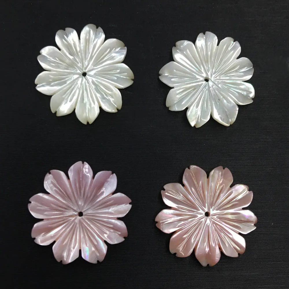 

22mm Carved Shell Flower Beads Charms Mother of Pearl Pink White Shell Central hole Drilled DIY Jewelry Accessories