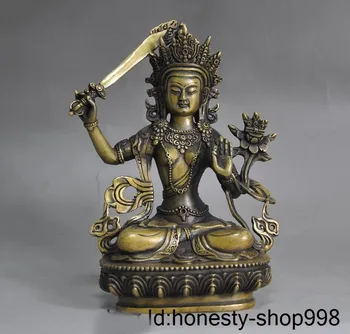 

Christmas old Tibet Buddhism temple bronze hold sword Tara kwan-yin GuanYin Goddess statue Halloween