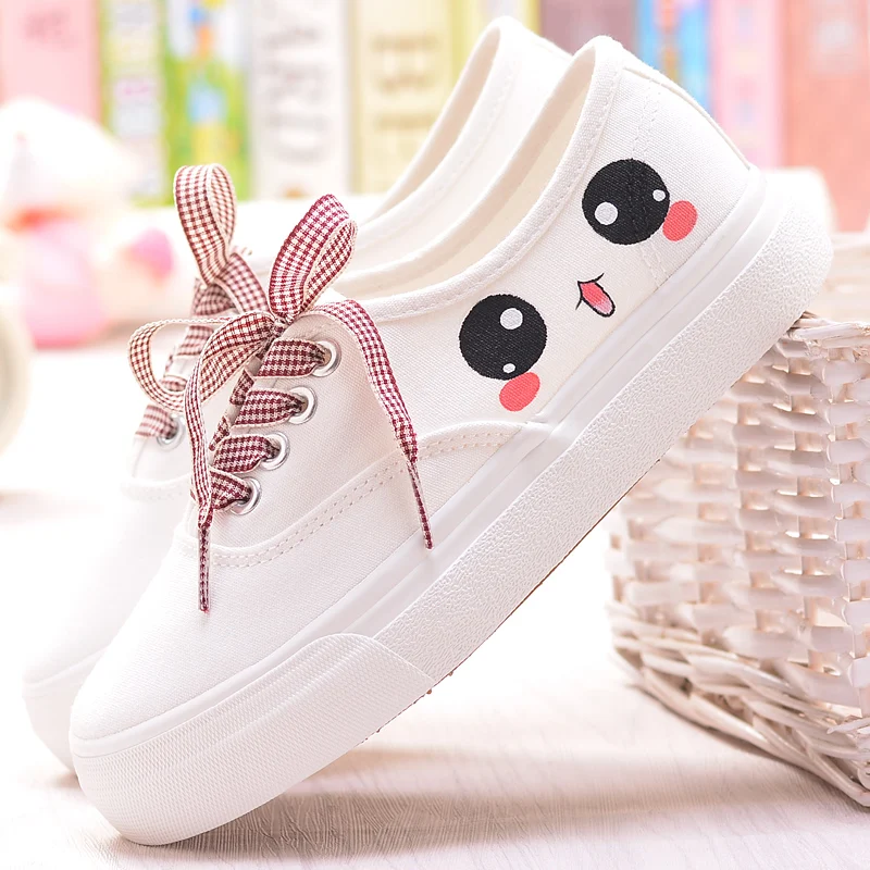 

2018 girls shoes new hand-painted canvas shoes casual kid sneaker flat white casual shoes hand-painted sneakers