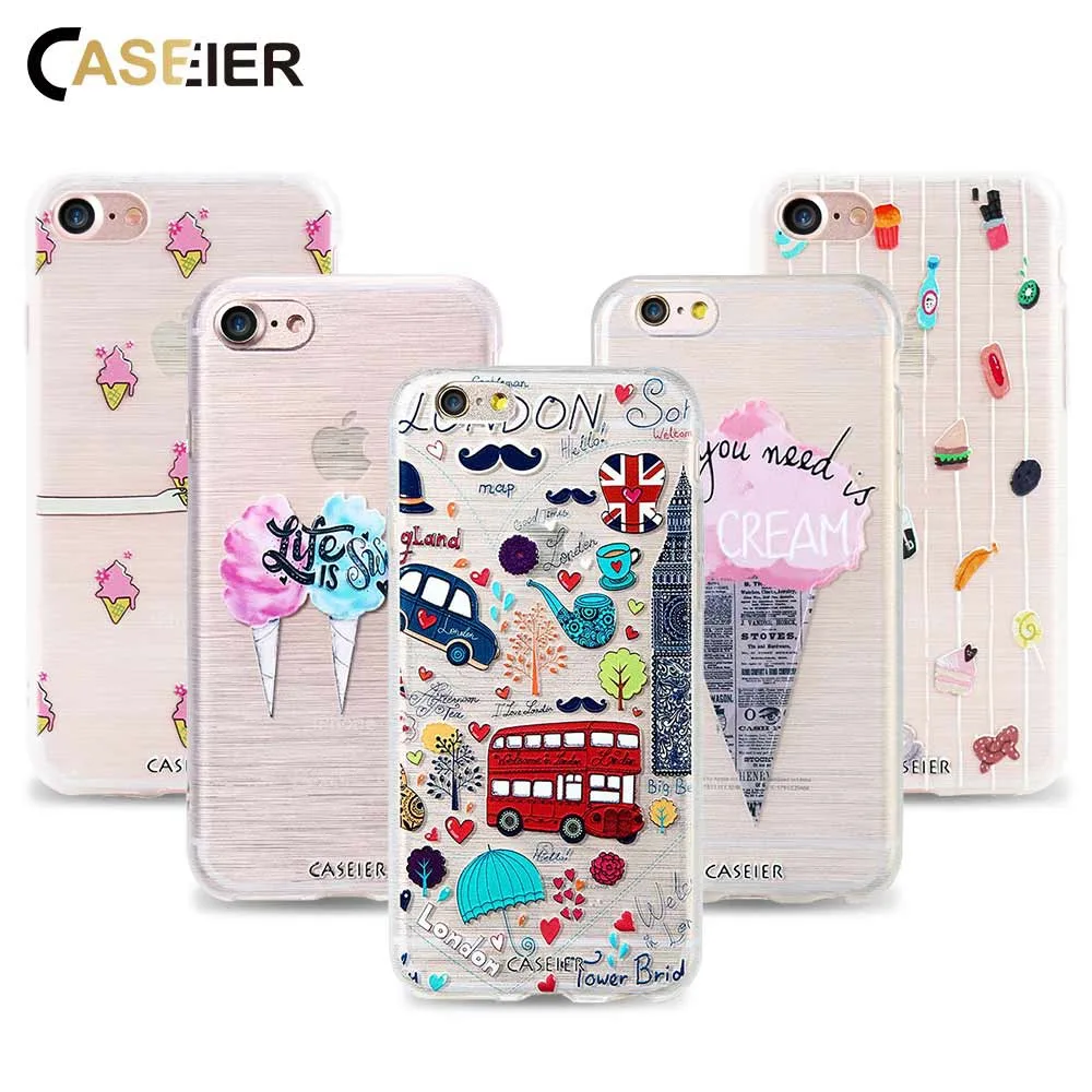 CASEIER летний рельефный чехол для телефона iPhone X 7 8 6 S мягкие чехлы из ТПУ с милым