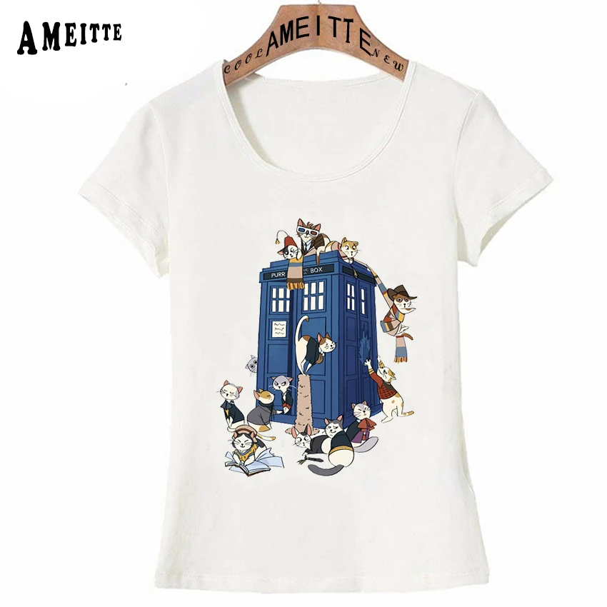 

Doctor Who Mew Print T-Shirt Summer Women T-Shirt Cute Girl Casual Tops Ameitte Funny Cartoon Cat Design Woman Tees Short Sleeve