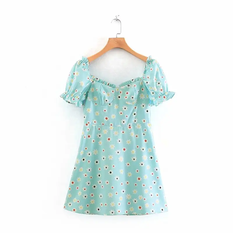 

women french style vintage agaric lace collar floral print mini dress femme elegant short sleeve vestidos chic dresses DS2387
