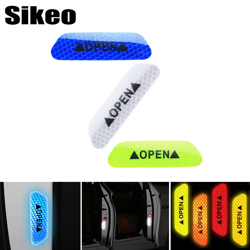 

4Pcs Universal Car OPEN Reflective Tape Car Driving Safety Door Stickers Warning Mark Reflective Stickers Exterior Accessories