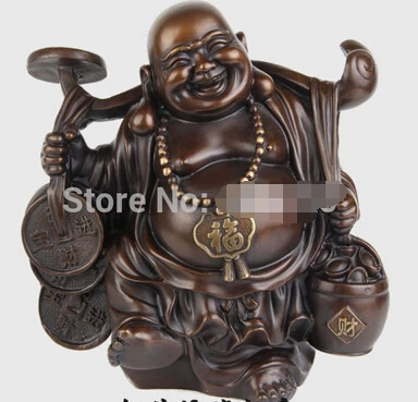 

0 11" China Bronze Tibet Buddhism Happy Maitreya Buddha Coins Statue