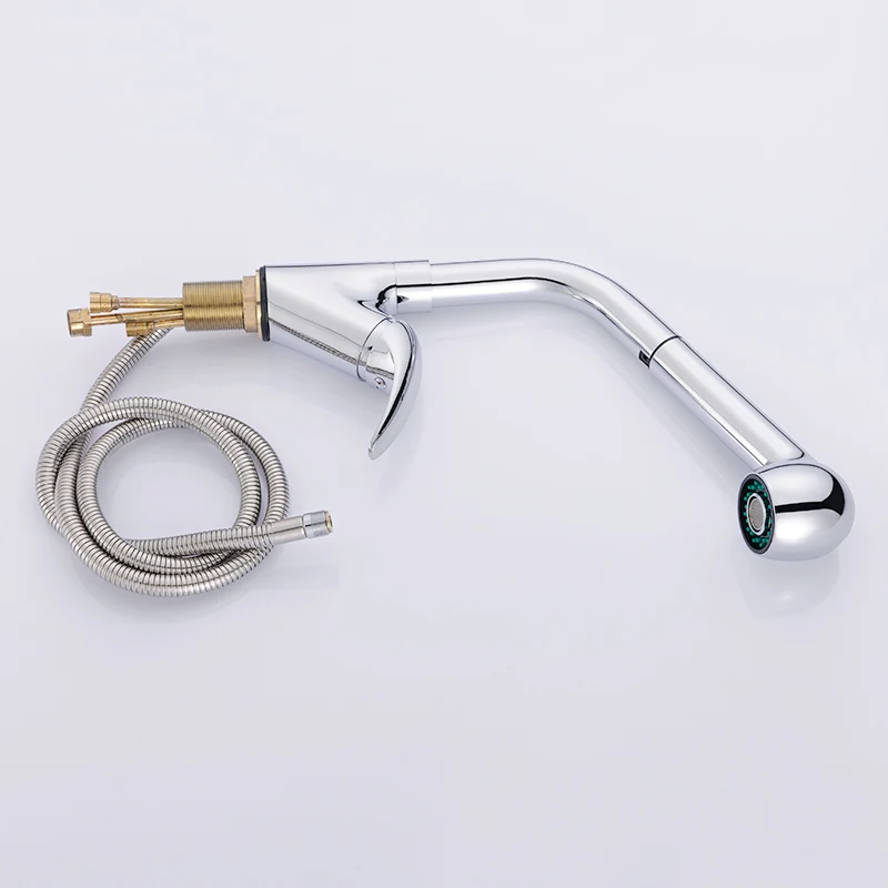 Best Quality Wholesale And Retail Kitchen Faucet Chrome Cast Platform Heightening 2-Function Water Outlet Pull Out Tap 