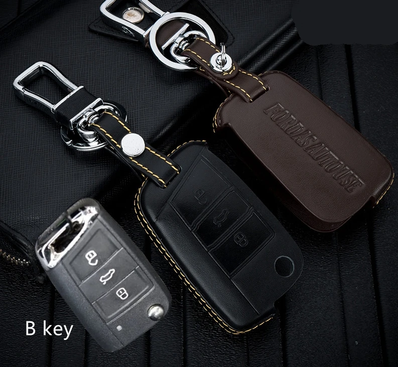 

Gift Leather Car 4D Key Cover Holder For Volkswagen Polo MK6 Passat CC B5 B8 Golf 6 7 MK7 Tiguan Jetta R36 Touran KeyCase Ring