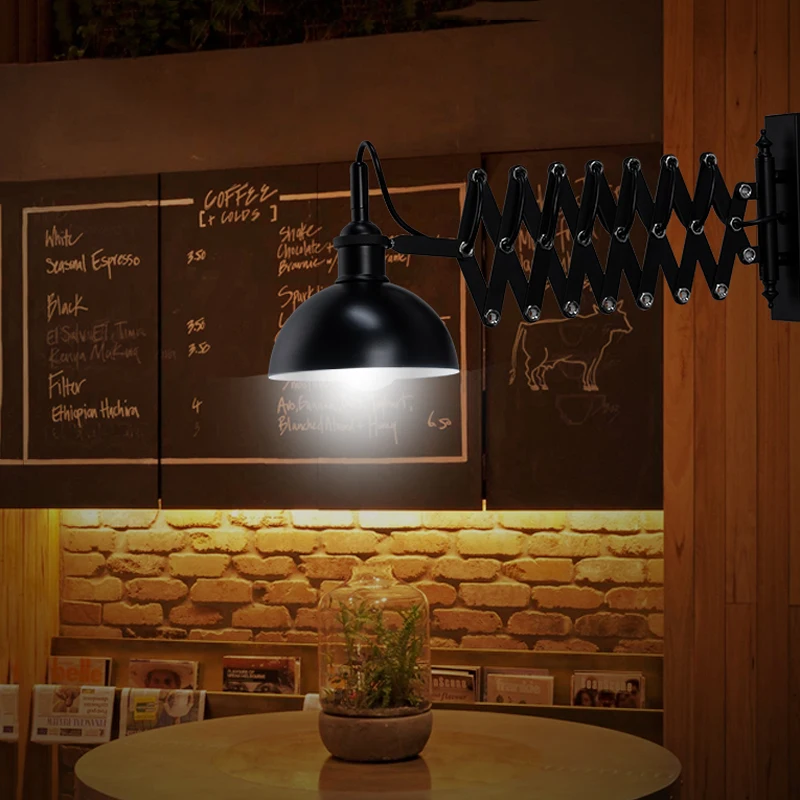 Retro loft flexible wall lamp vintage iron stretching wall sconce E27 bedside bedroom living room office study cafe bar light