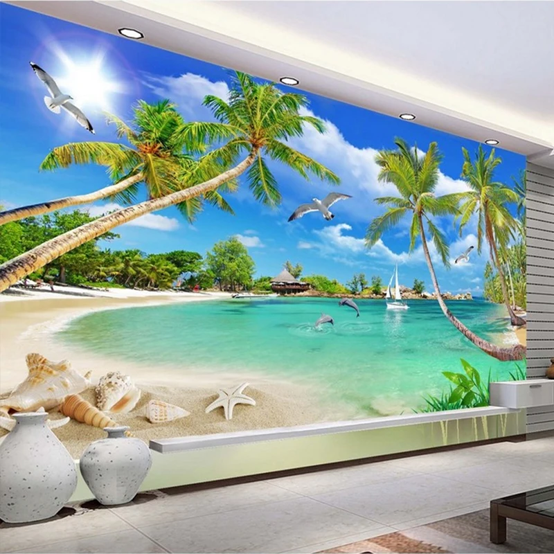 カスタム 3 D 写真の壁紙壁の壁画 3d 壁紙ビーチ木波芝生パスカモメ カスタム 3 D 写真の壁紙壁の壁画 3d 壁紙ビーチ木波芝生パスカモメ