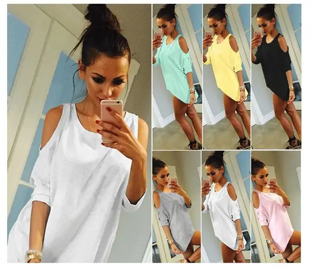 New Women Summer Loose T Shirt Casual Short Sleeve Tops Tees Sexy Off Shoulder O-Neck Vintage T-Shirt Plus Size S-5XL