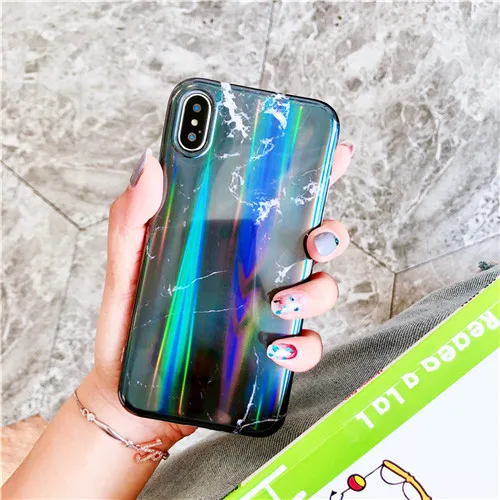 Чехол Aurora laser marble для iphone 11, 11Pro Max X, XR, XS Max, глянцевый мягкий силиконовый чехол для iphone 6, 6s, 7, 8 Plus, задняя крышка для телефона - Цвет: B