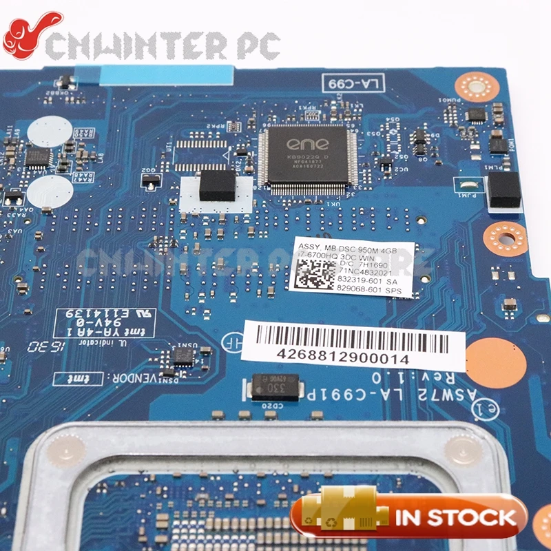 NOKOTION para HP Envy 17-R 17-N 17T-N 17T-N100 placa base de computadora portátil ASW72 LA-C991P 832319-601, 829068-601 i7-6500HQ CPU 950 M 4 GB NOKOTION para HP Envy 17-R 17-N 17T-N 17T-N100 placa base de computadora portátil ASW72 LA-C991P 832319-601, 829068-601 i7-6500HQ CPU 950 M 4 GB