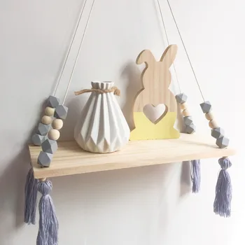 Hot sale bedroom wall Shelf DIY Original Wood Beads Storage Shelf Organization swing shelf Home