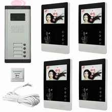 4 Apartment Color TFT LCD Wired Monitor Video Door Telephone Doorbell IR Night Vision Hands Free Intercom Door Phone System Kit