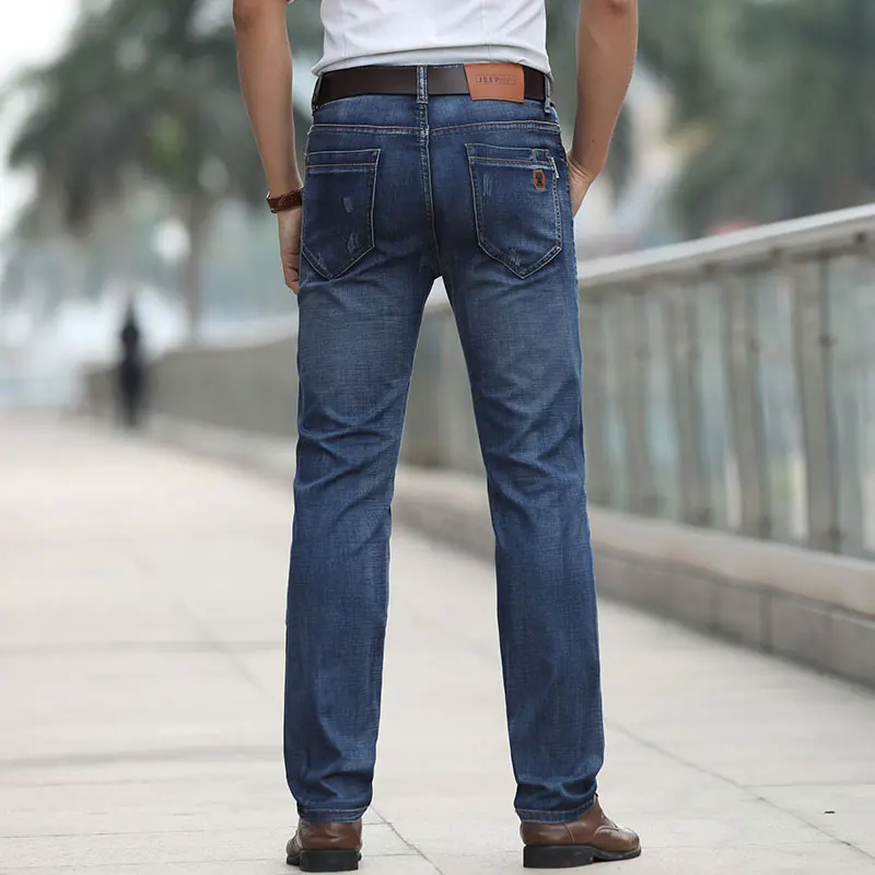 2019 Spring Summer JEEP Brand Cotton Jean Elastic Mens Casual Full Length Mid Waist Straight Jeans Cotton Pants Fashion Trousers (8)