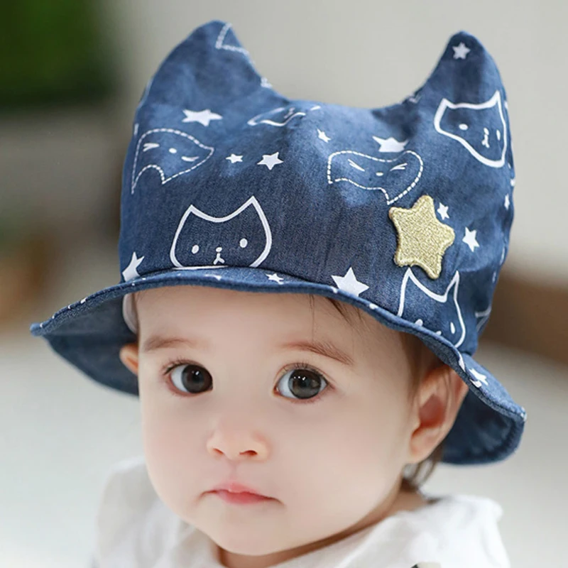 Cowboy Printed Sun Cap Infant Bucket Hat with Horns Unisex Baby Beach