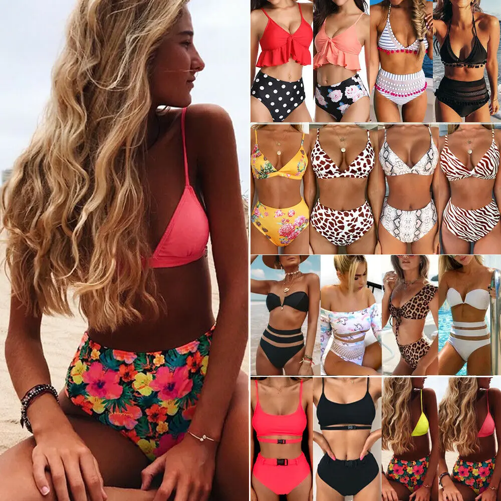 

Women Padded High Waist Bikini Set Floral Swimsuit Female Beachwear Bathing Suit Swimwear