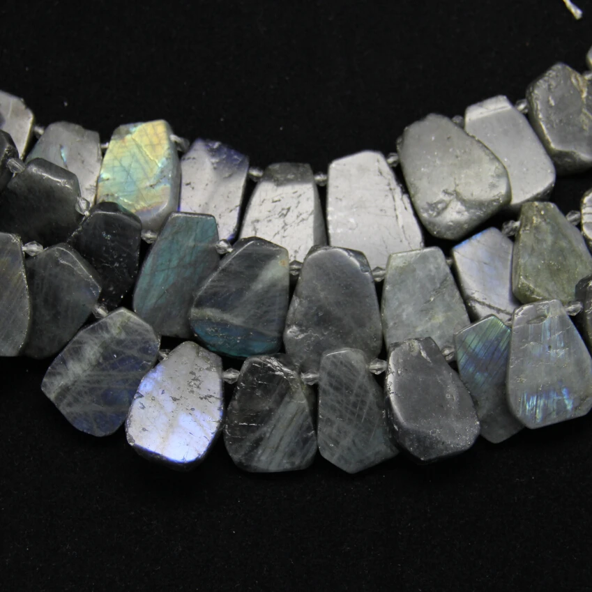 15.5inches/str Top Drilled Natural Flash Labradorite Stones Slab Slice Loose Beads Charms Necklace Bracelet 20-25x25-35mm