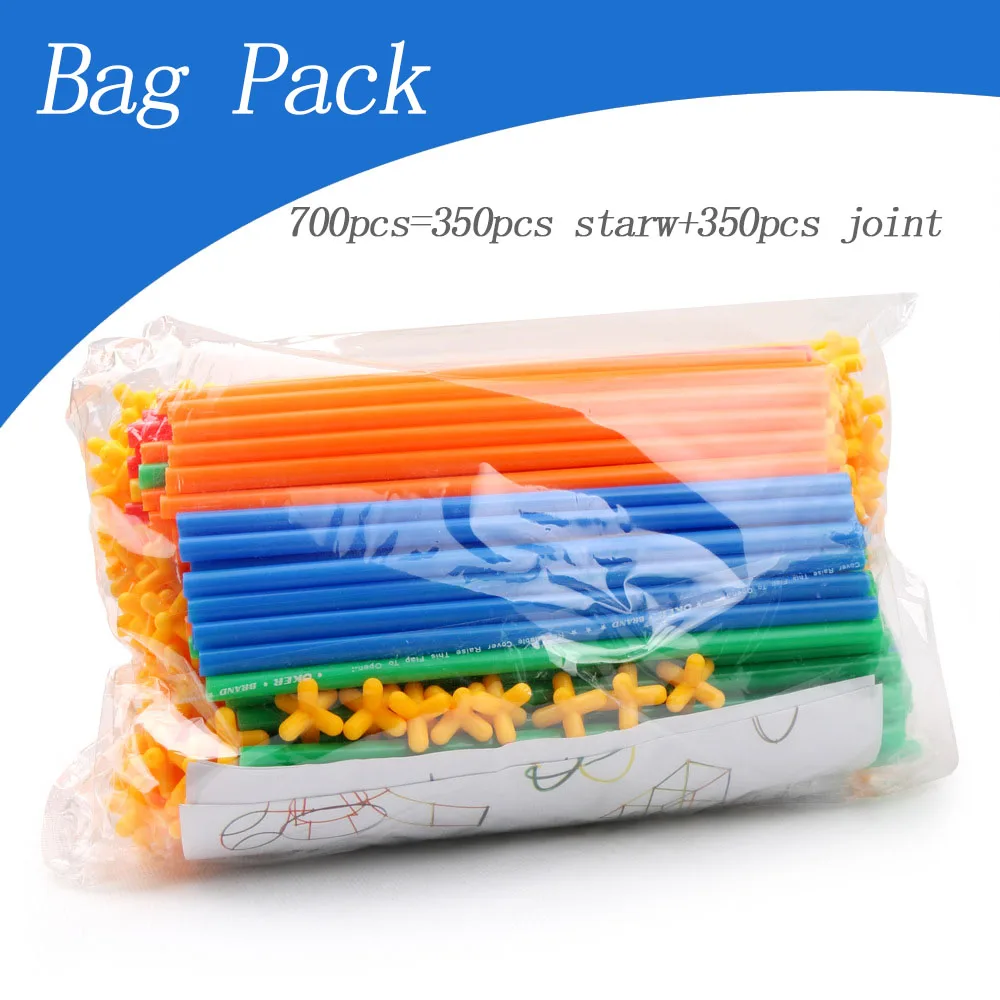 4D DIY Straw Building Blocks Plastic Stitching Inserted Construction Assembled Blocks Bricks Educational Toys for Children Gift - Цвет: 700pc bag pack