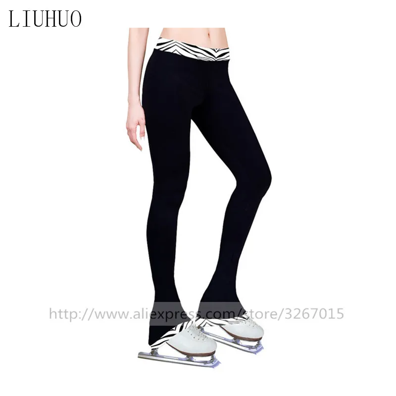 

Figure Skating Footed Tights Women's Girls' Ice Skating Pants / Trousers Tracksuit Black Stretchy Performance Zebra stripes