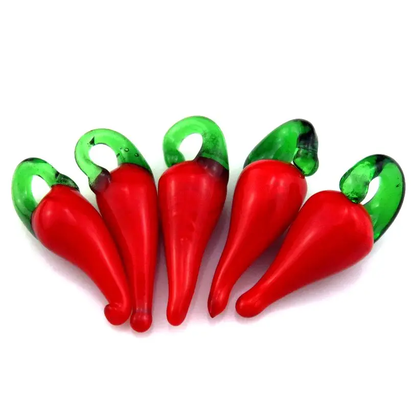 5pcs Hot Pepper Glass Charms DIY Jewelry Making Supplies Vegetables Plant Food Shape Pendant Charms 21879