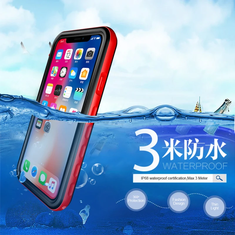 Водонепроницаемый чехол для Etui iPhone X прозрачный задней панели 360 полная защита Apple