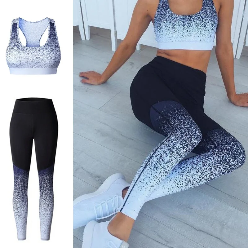 

LASPERAL 2Pcs Set Women High Waist Sexy Slim Gradient Color Jogging Fitness Yoga Running Set Summer Tracksuit Gym Training Sets
