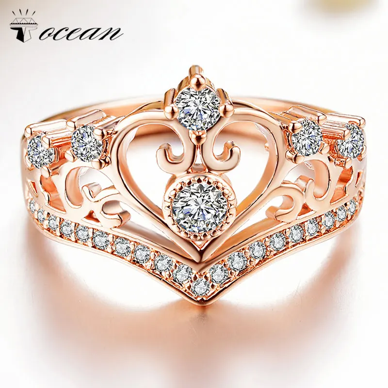 Tocean Rose Gold Color Romentic Handsome Wedding Rings for Women Crown Cut AAA Zircon Engagement Bijoux Bague Size5-12 W009