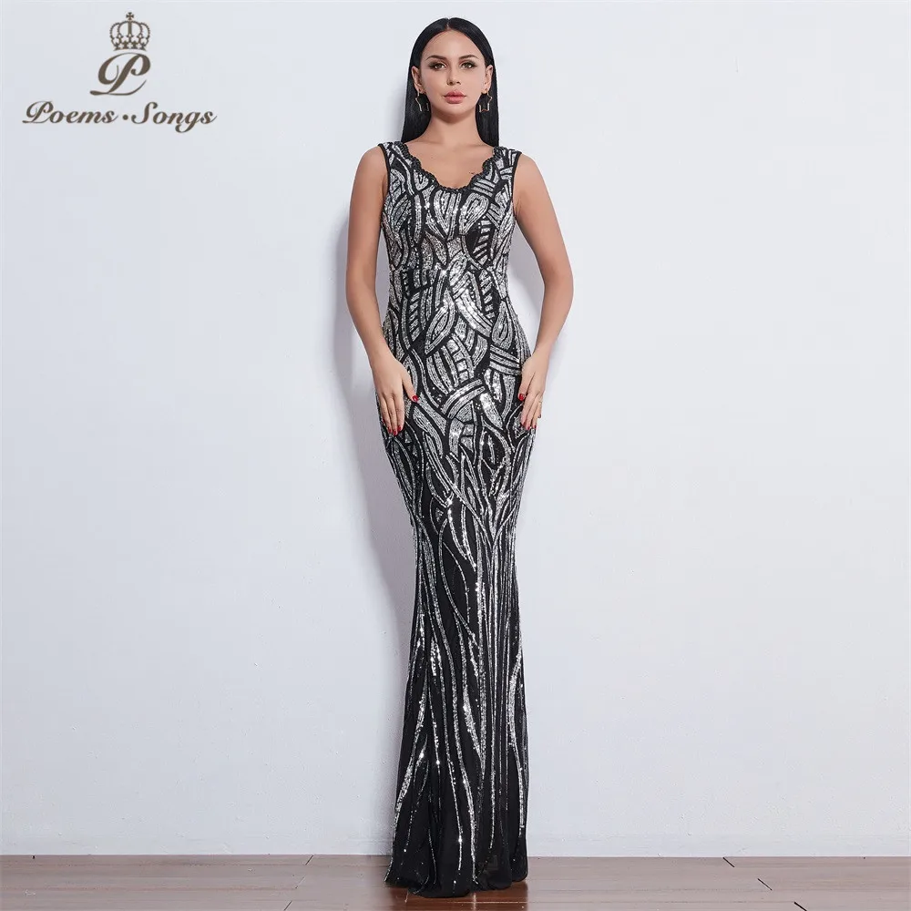Poems Songs 2019 sleeveless Evening dresses long vestido de festa longo robe de soiree evening gowns vestidos elegante