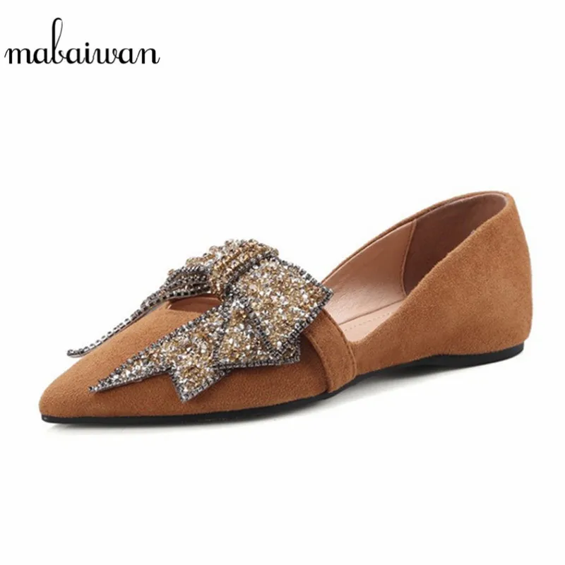 

Mabaiwan New Casual Women Shoes Brown Suede Butterfly-knot Ankle Boots Slip On Leather Sneakers Female Comfortable Spring Flats