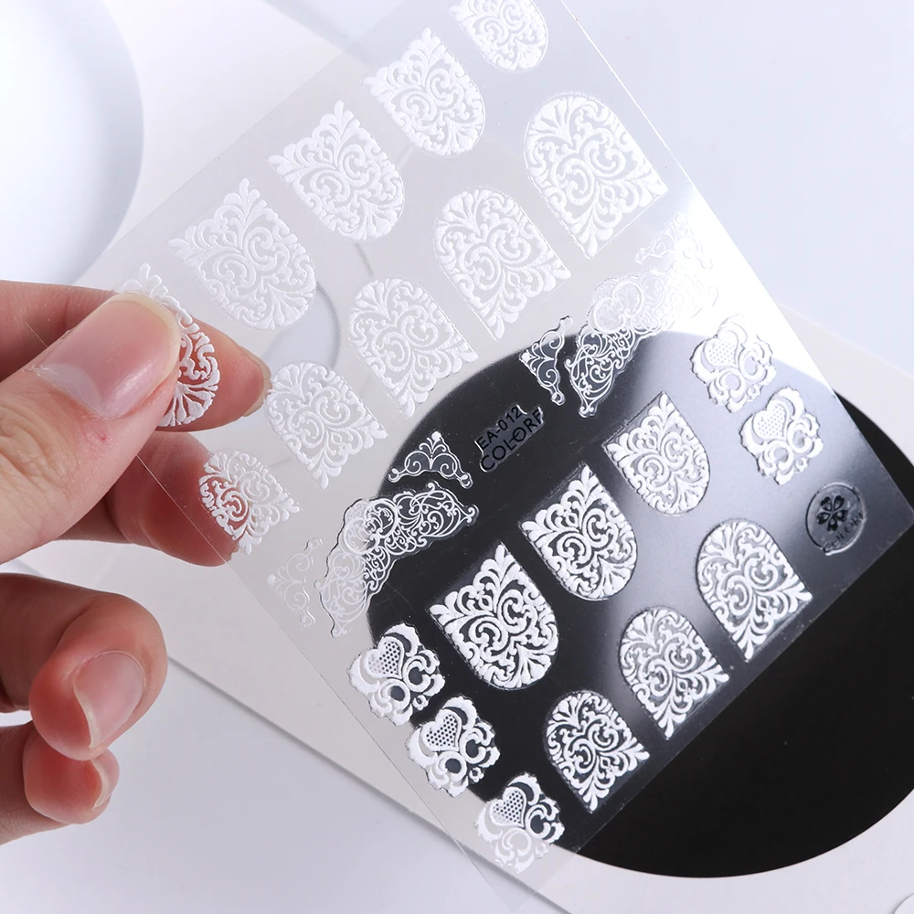 1 шт 3D наклейки для ногтей рельефные цветы кружева белые дизайны с гравировкой клейкие наклейки слайдеры Кончики ногтей украшения TREA011-024