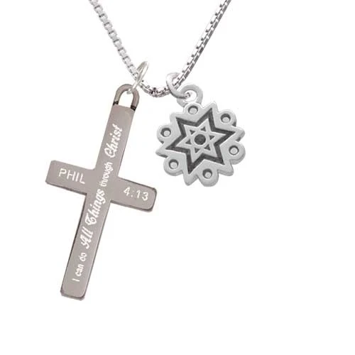 Antiqued Snowflake - I Can Do All Things - Cross Necklace (1)