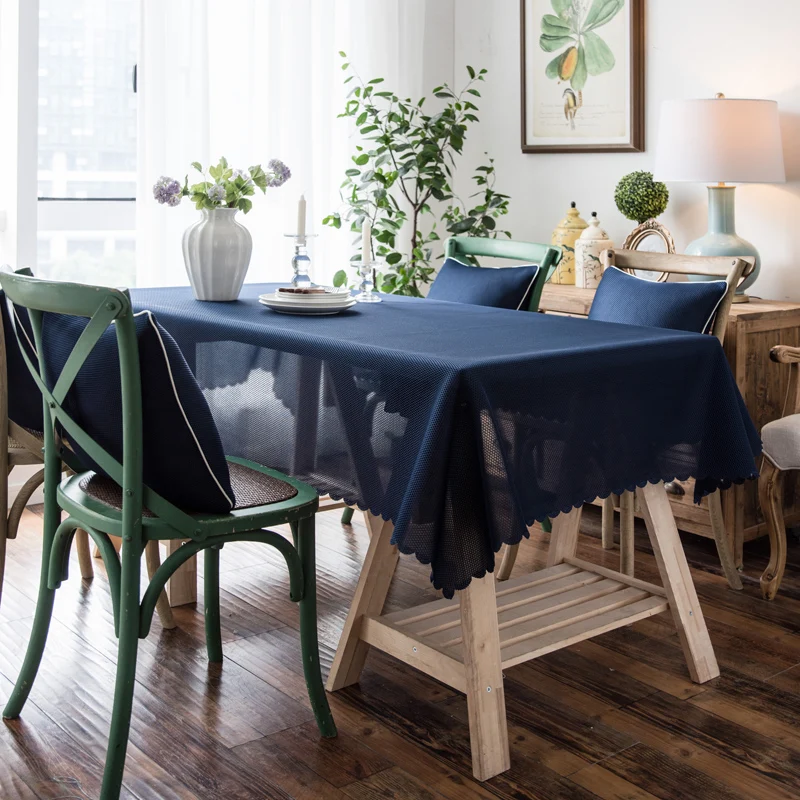 

iDouillet Solid Color Navy Blue Mesh Lace Tablecloth Dining Table Cover Decoration Square Oblong Rectangle Home Kitchen Party