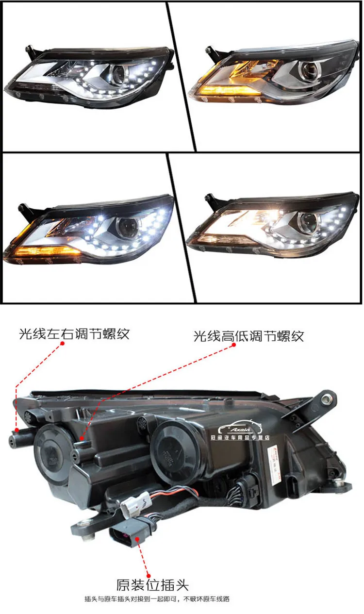 Автомобильный Стайлинг для VW 2010-2013 Tiguan фары новые Tiguan светодиодный фары DRL линзы двойной луч H7 HID ксеноновые автомобильные аксессуары